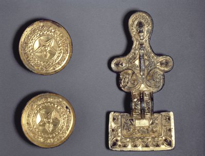 A Pair of Saucer Brooches and a Square-Headed Brooch, Found at Fairford, Gloucestershire, Anglo-Saxon, 5th-6th Century by Anglo Saxon